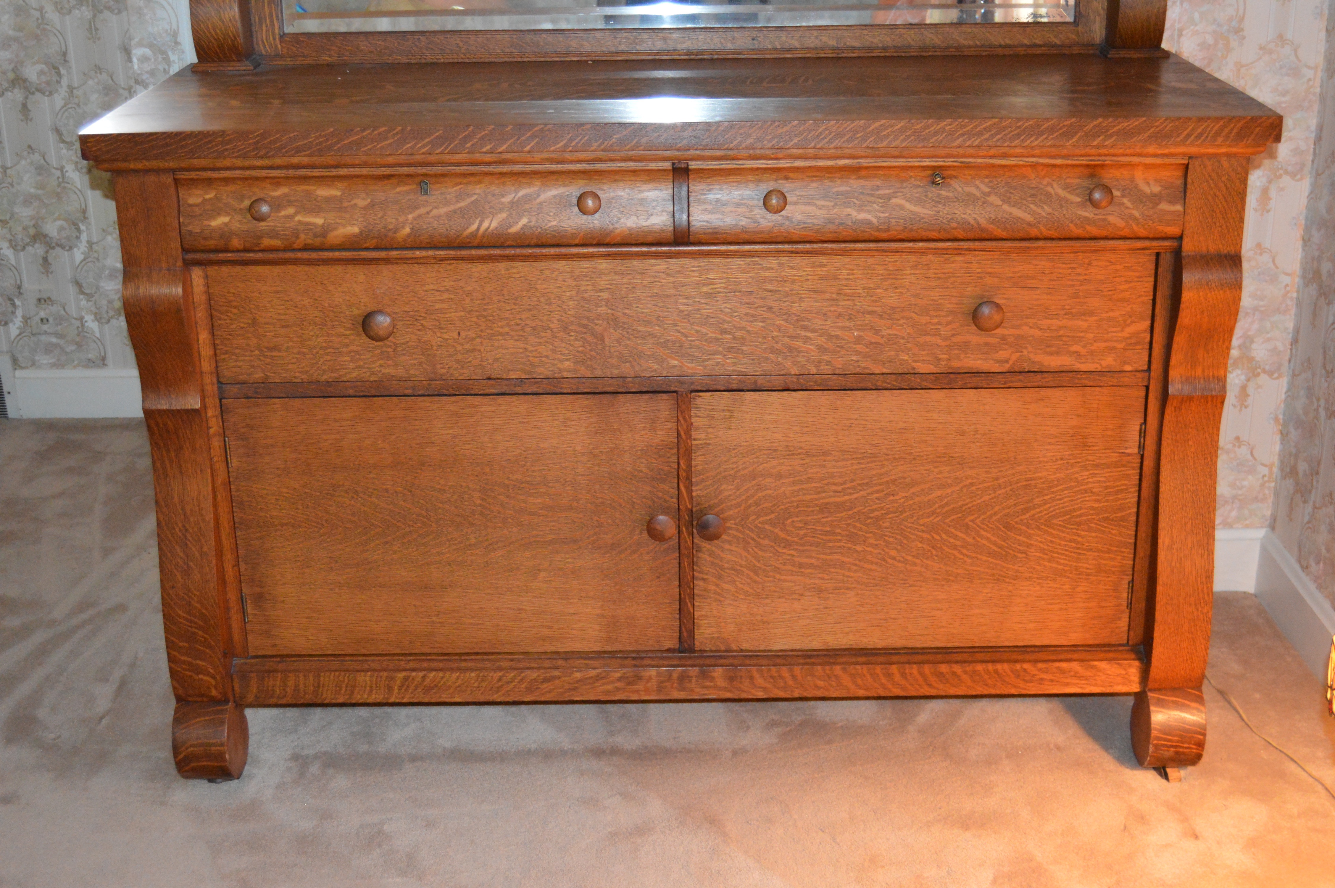 Antique American Empire Style Oak Sideboard, Circa 1910 EBTH