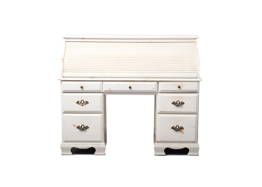 Distressed White  Roll Top  Desk  EBTH