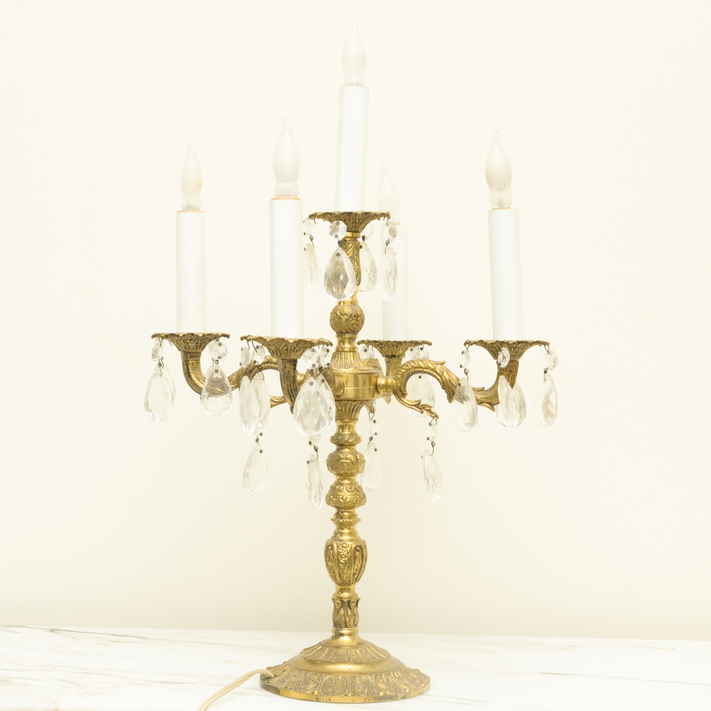 Brass Candelabra Lamp With Prisms EBTH