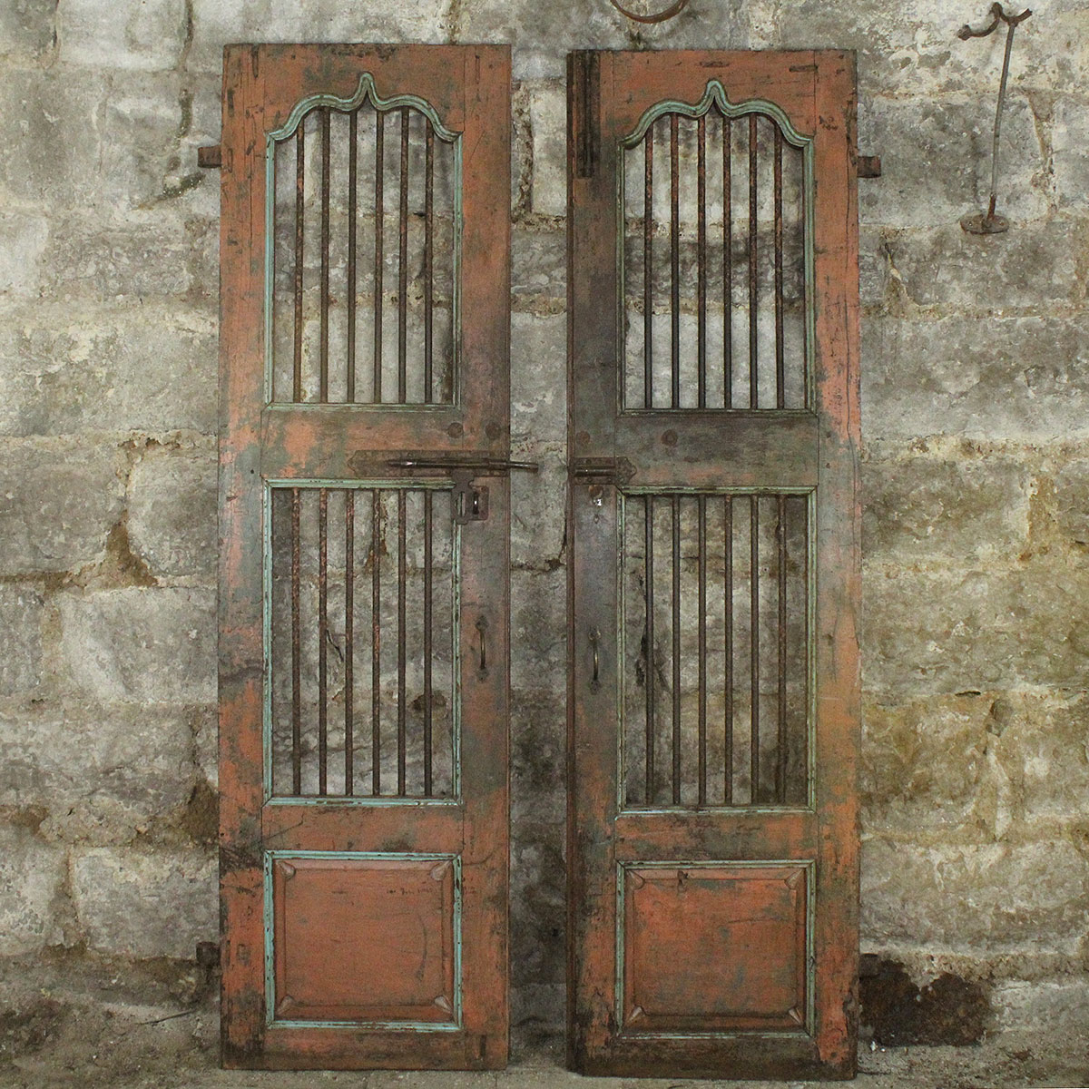 Pair Of Vintage Tall Indian Security Doors With Iron Rails Ebth
