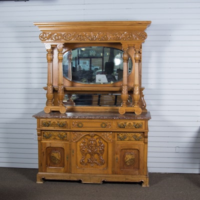 Vintage Marble Top Hutch with Mirrors Vintage Marble Top Hutch with Mirrors