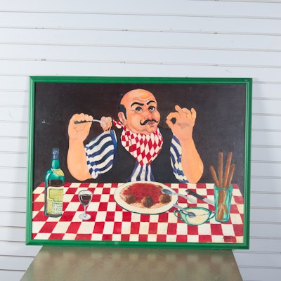 W. Hinton III Italian Food Themed Painting on Canvas W. Hinton III Italian Food Themed Painting on Canvas