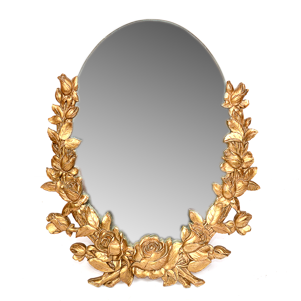 Oval Table Top Mirror with Gold Tone Floral Frame EBTH