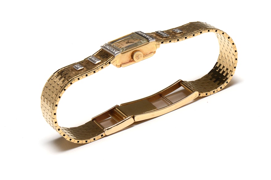 Vintage Rolex 18K Yellow Gold and Diamond Modified Watch Bracelet | EBTH