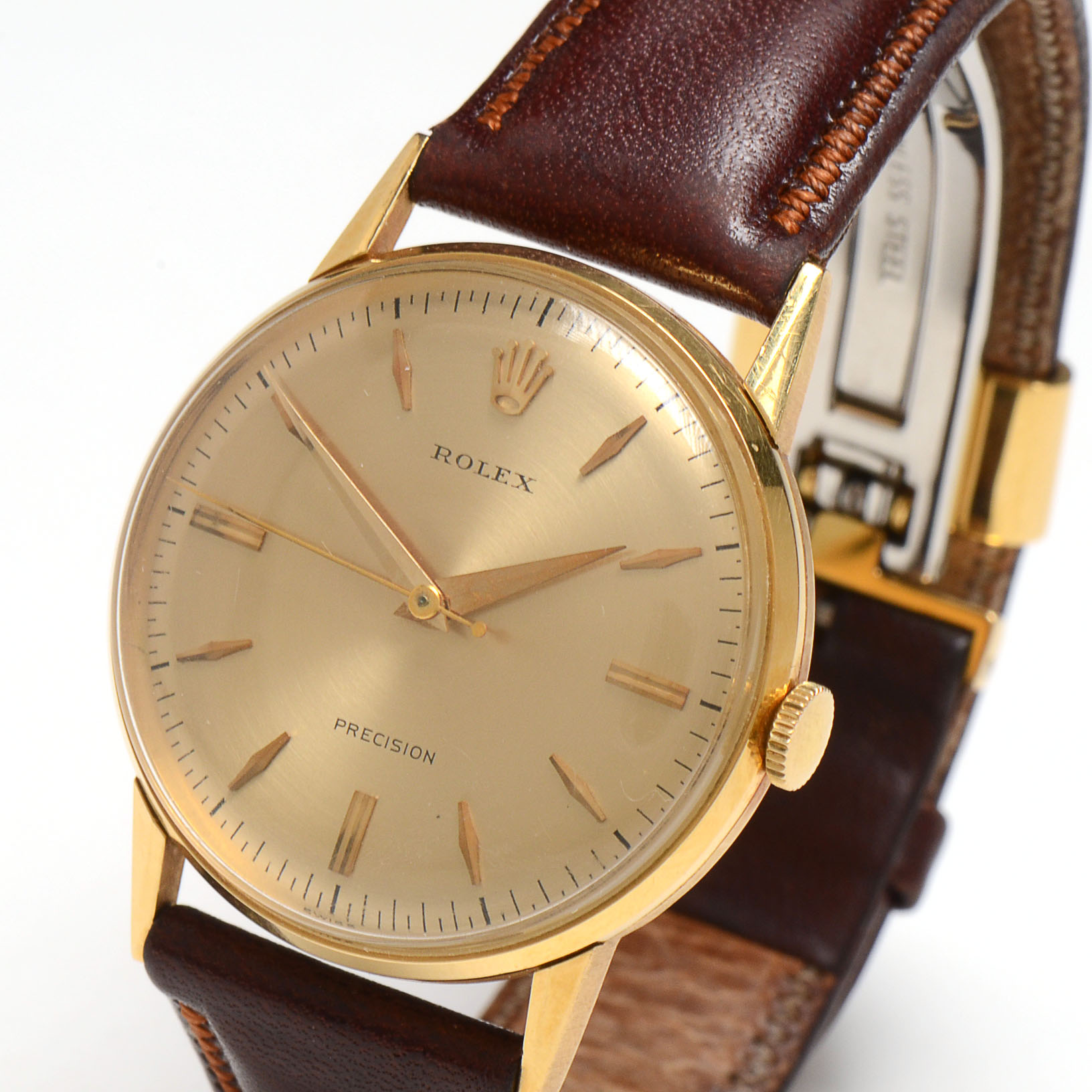 Men's Vintage Rolex 18K Gold Watch with Non-Rolex Leather and Steel