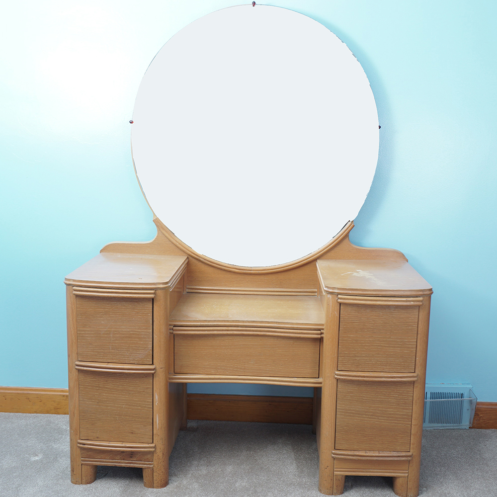 Pickled Oak Vanity With Mirror EBTH