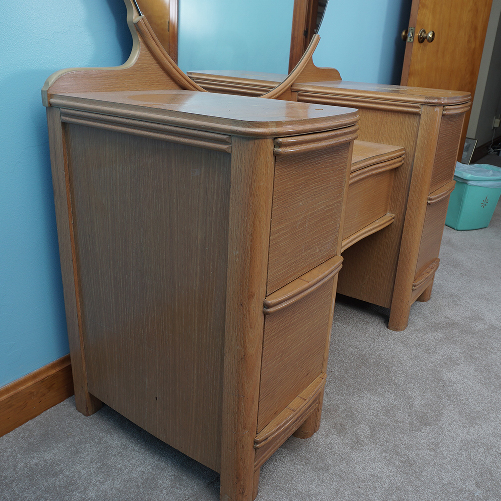 Pickled Oak Vanity With Mirror EBTH