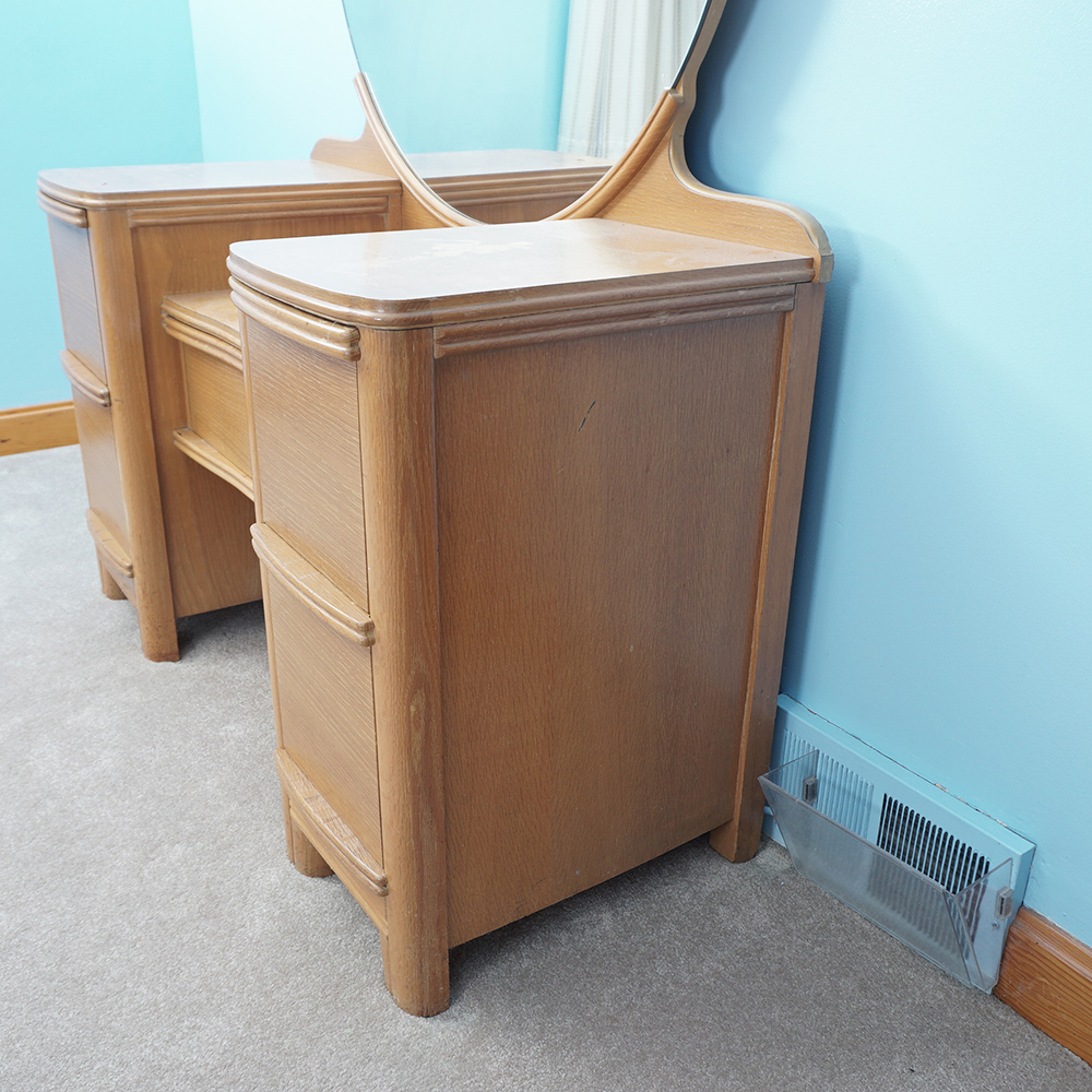 Pickled Oak Vanity With Mirror EBTH