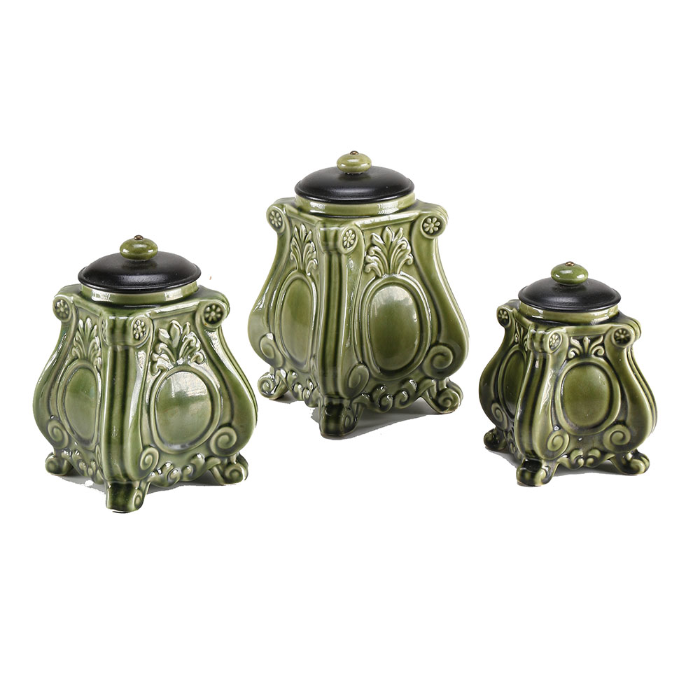 Pier 1 Imports Green Ceramic Canister Set EBTH