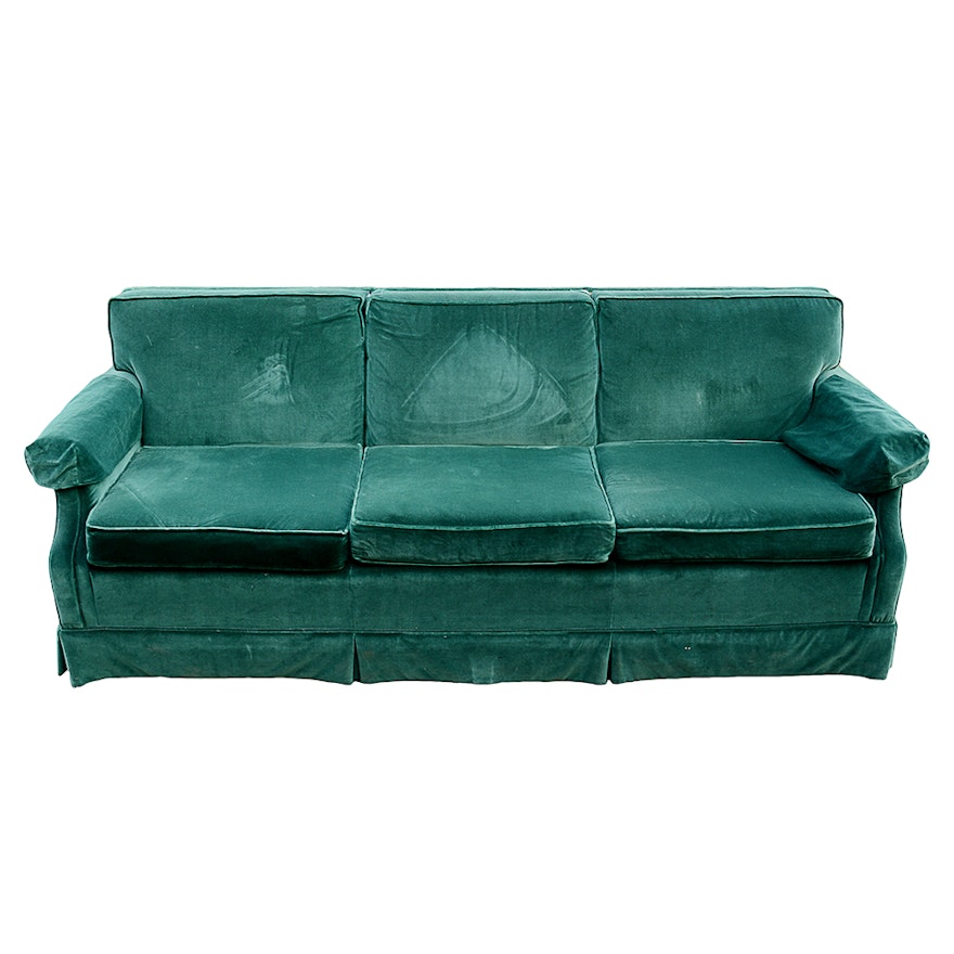 Ethan Allen Traditional Clics Green Velour Sofa Ebth Ethan Allen Traditional Clics Green Velour Sofa