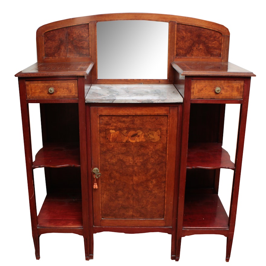 Ornate Burl Wood Marble Top Bar : EBTH