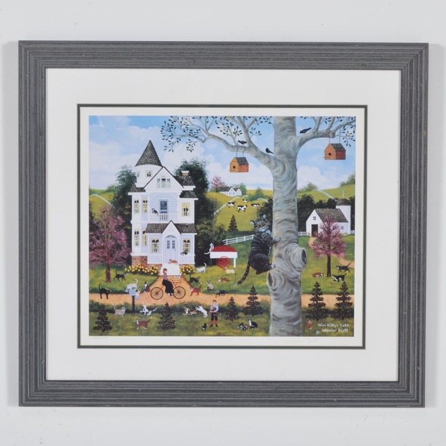 Framed Limited Edition Offset Lithograph Miss Kitty S Cats After