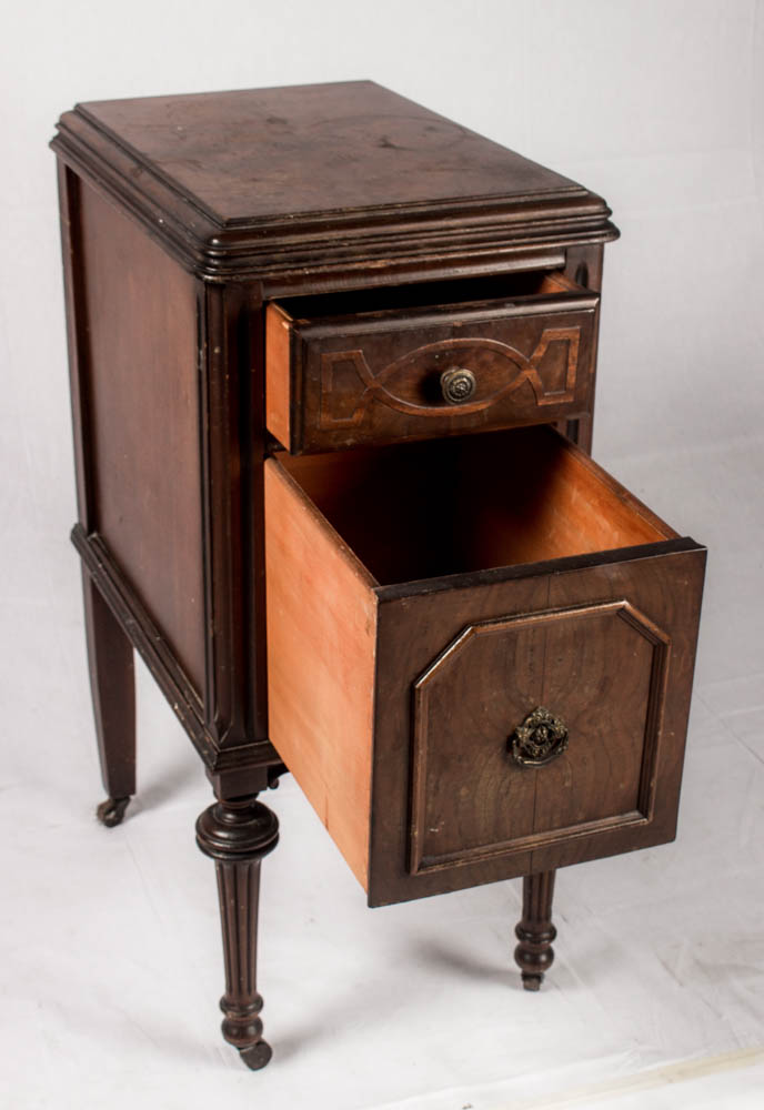 Antique Wood Nightstand On Casters Ebth