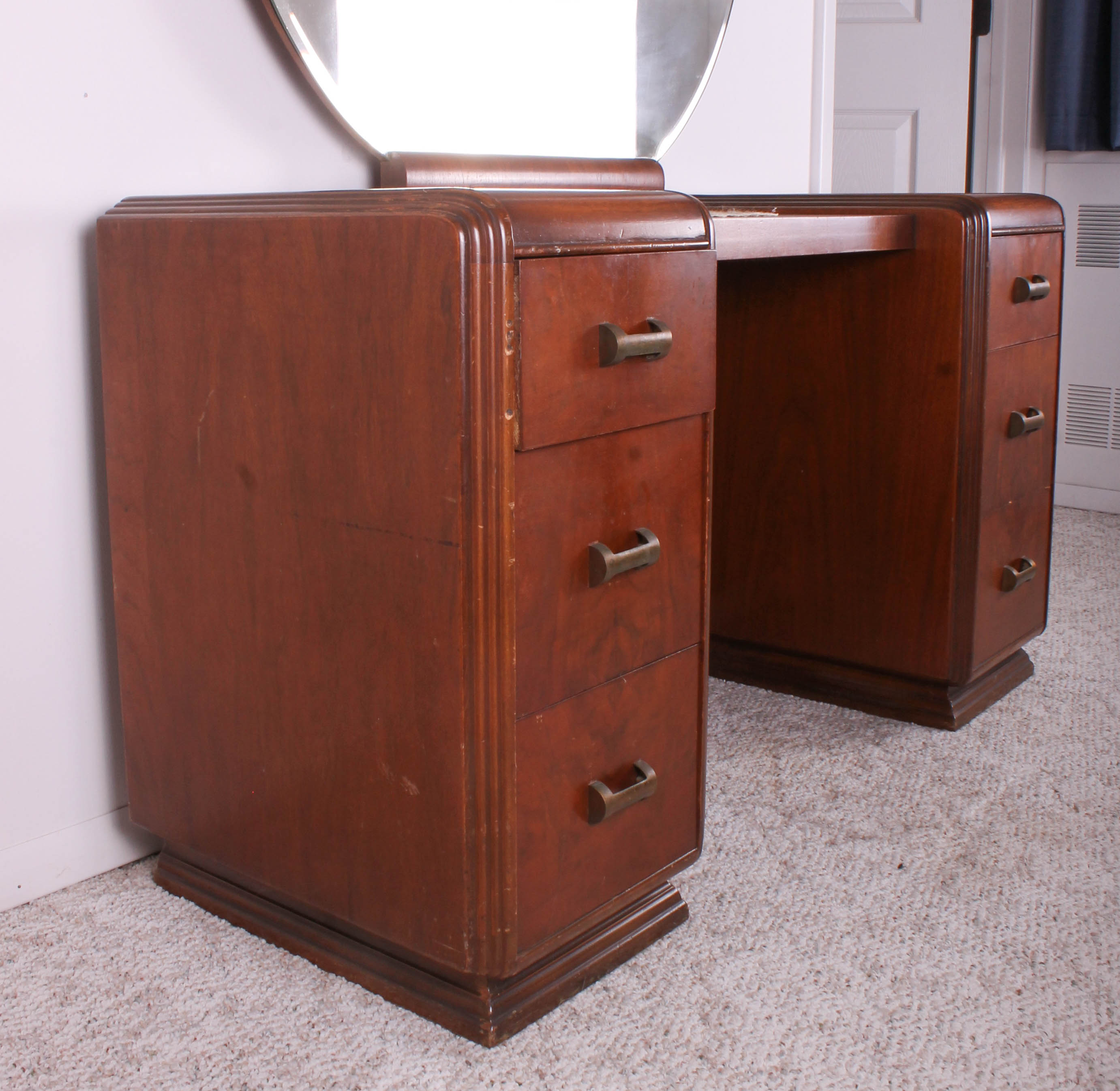 Circa 1930s Art Deco Mirrored Vanity with Stool EBTH