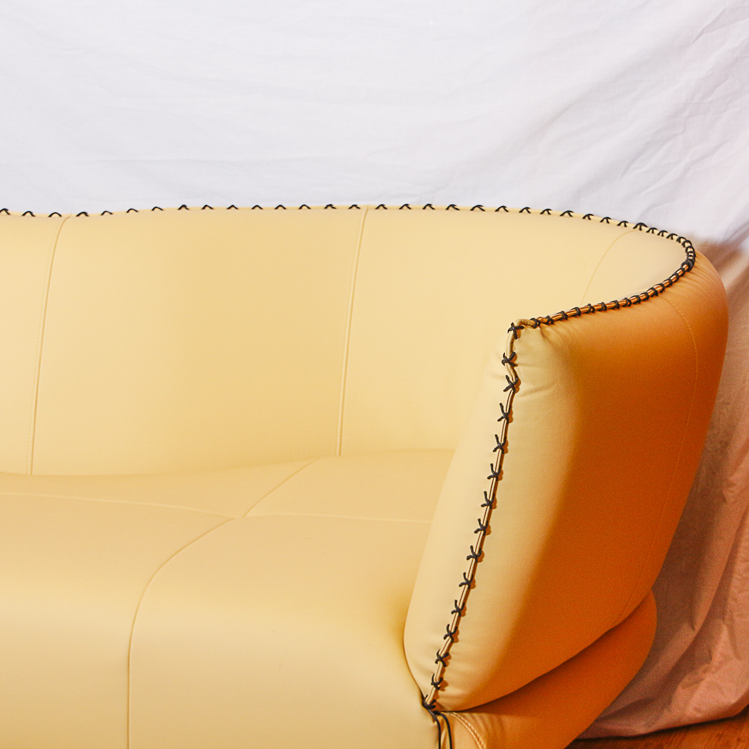 Contemporary Pale Yellow Leather Couch EBTH
