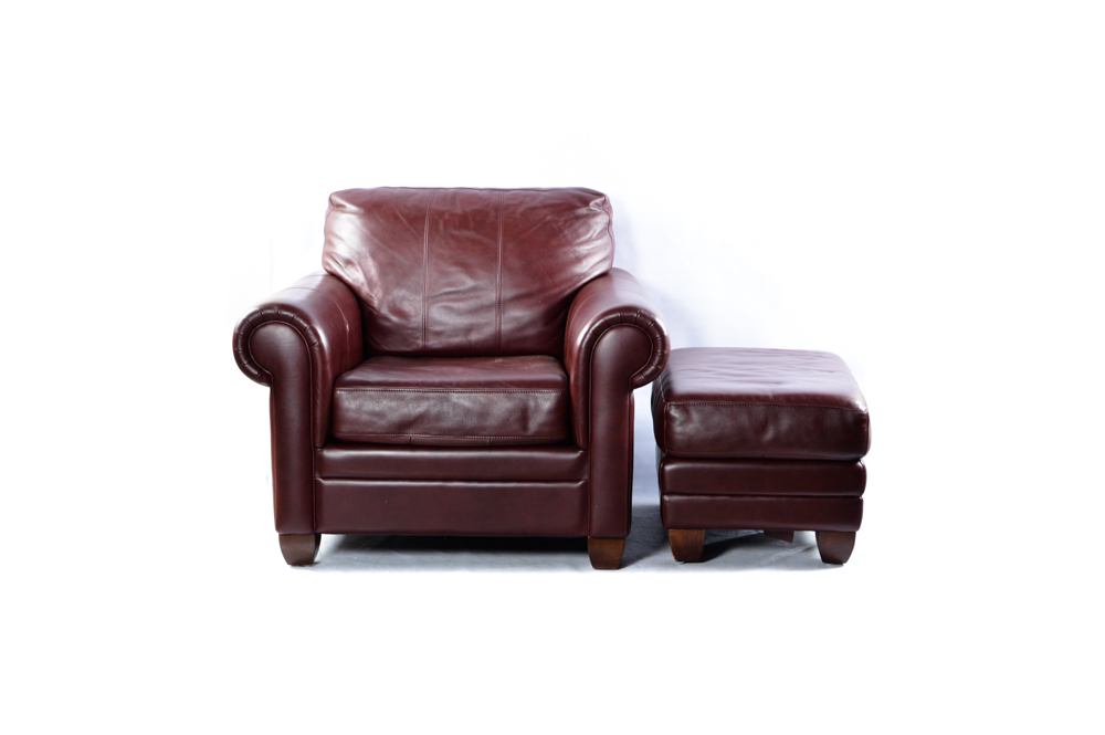 Ethan Allen Leather Club Chair with Ottoman EBTH
