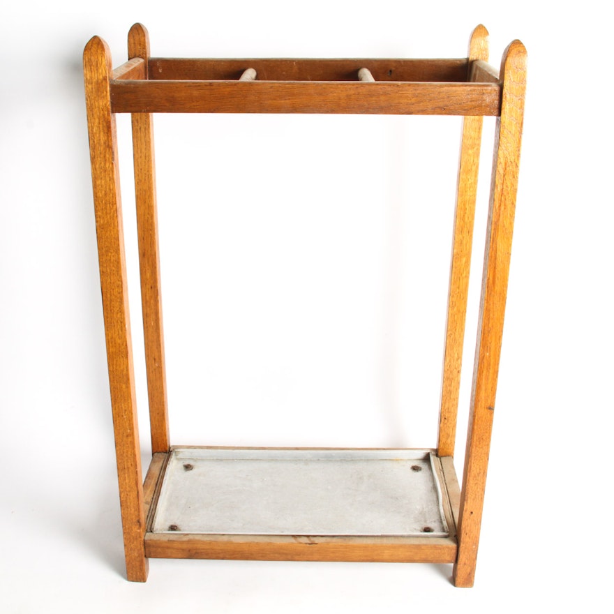 Vintage Oak Mission Style Umbrella Stand