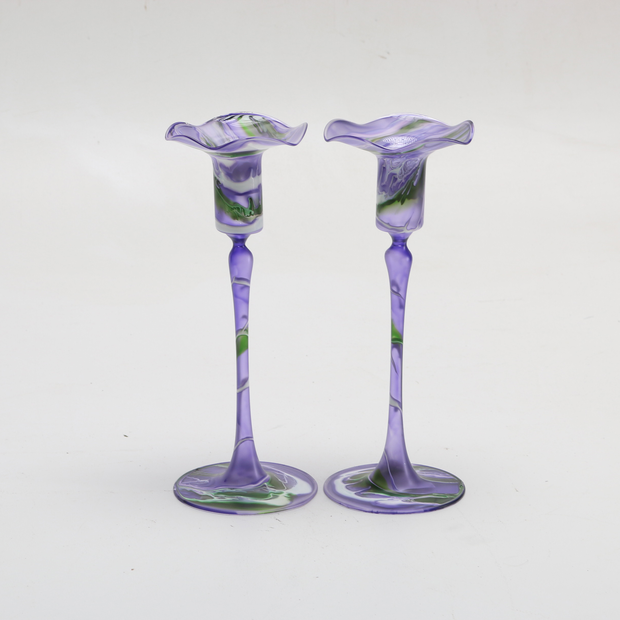Pair of Hand Blown Purple Glass Candlesticks EBTH