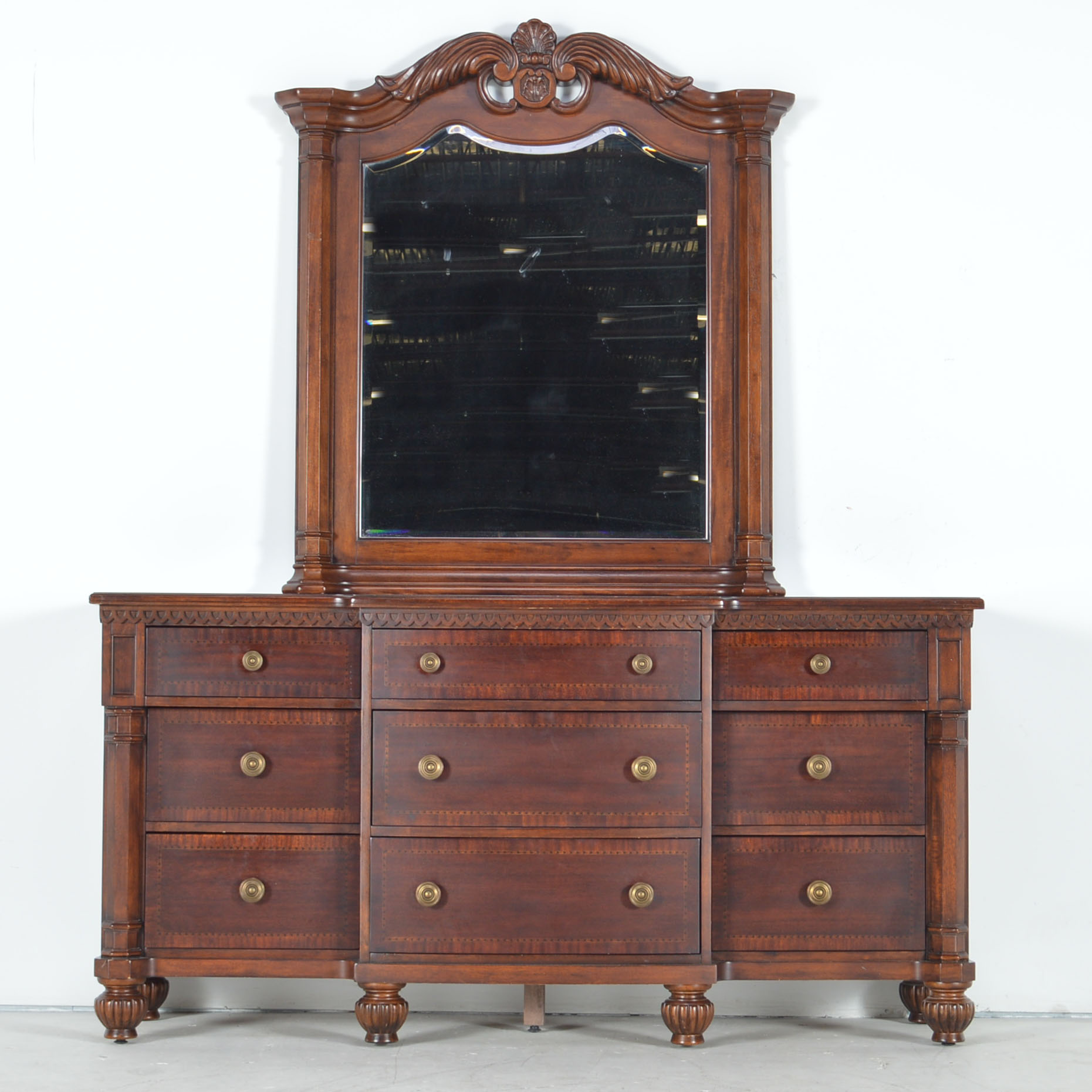 Kathy Ireland Home Mahogany Veneer Breakfront Dresser With Mirror