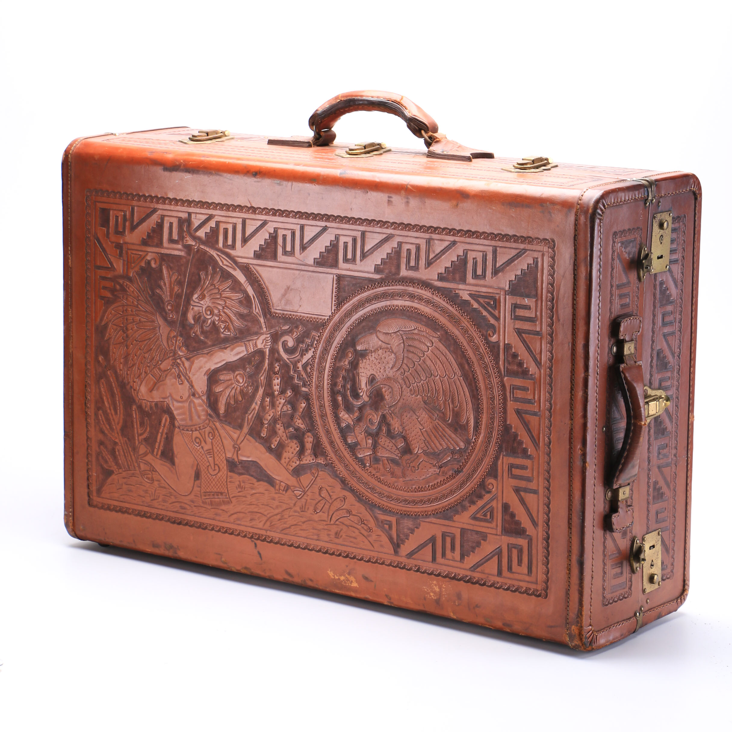 tooled leather suitcase