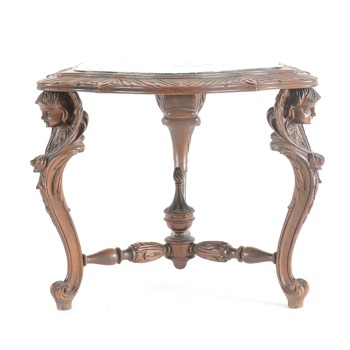 Italian Walnut and Portoro Marble Top Cherub Console Table EBTH