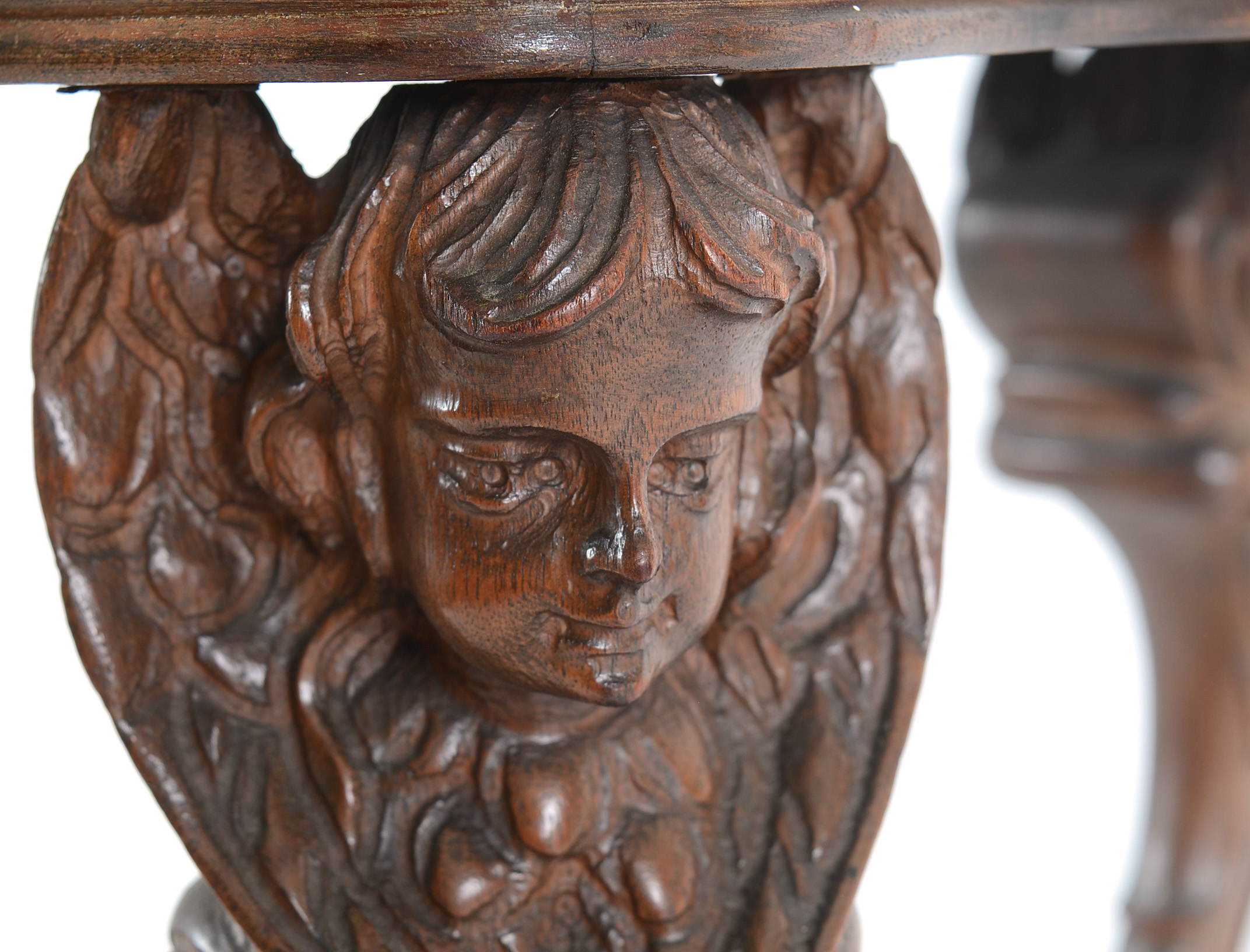 Italian Walnut and Portoro Marble Top Cherub Console Table EBTH