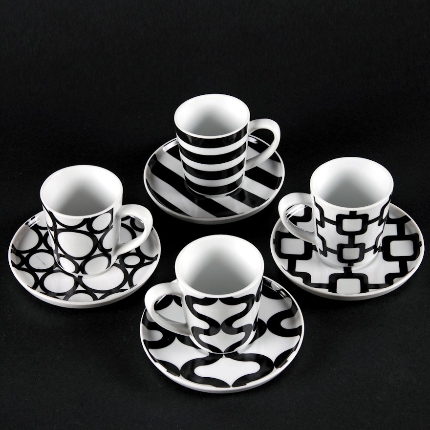 Crate and Barrel Black and White Cup and Saucer Set : EBTH
