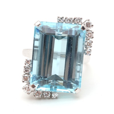 Platinum 19.13 CTS Aquamarine and Diamond Cocktail Ring