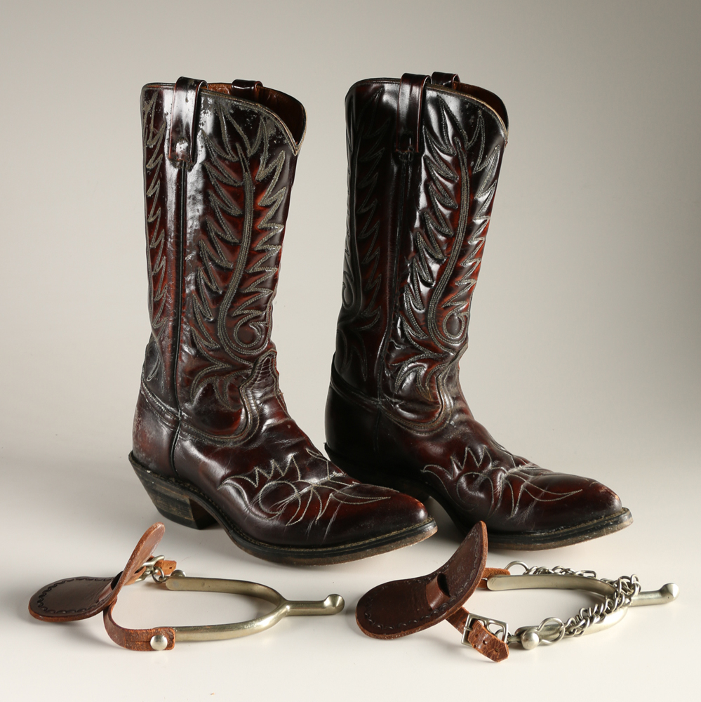 Men's Leather Cowboy Boots and August Buermann Spurs EBTH