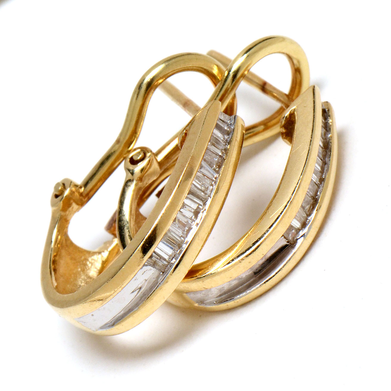 14K Two Tone Gold Diamond Omega Back Earrings EBTH