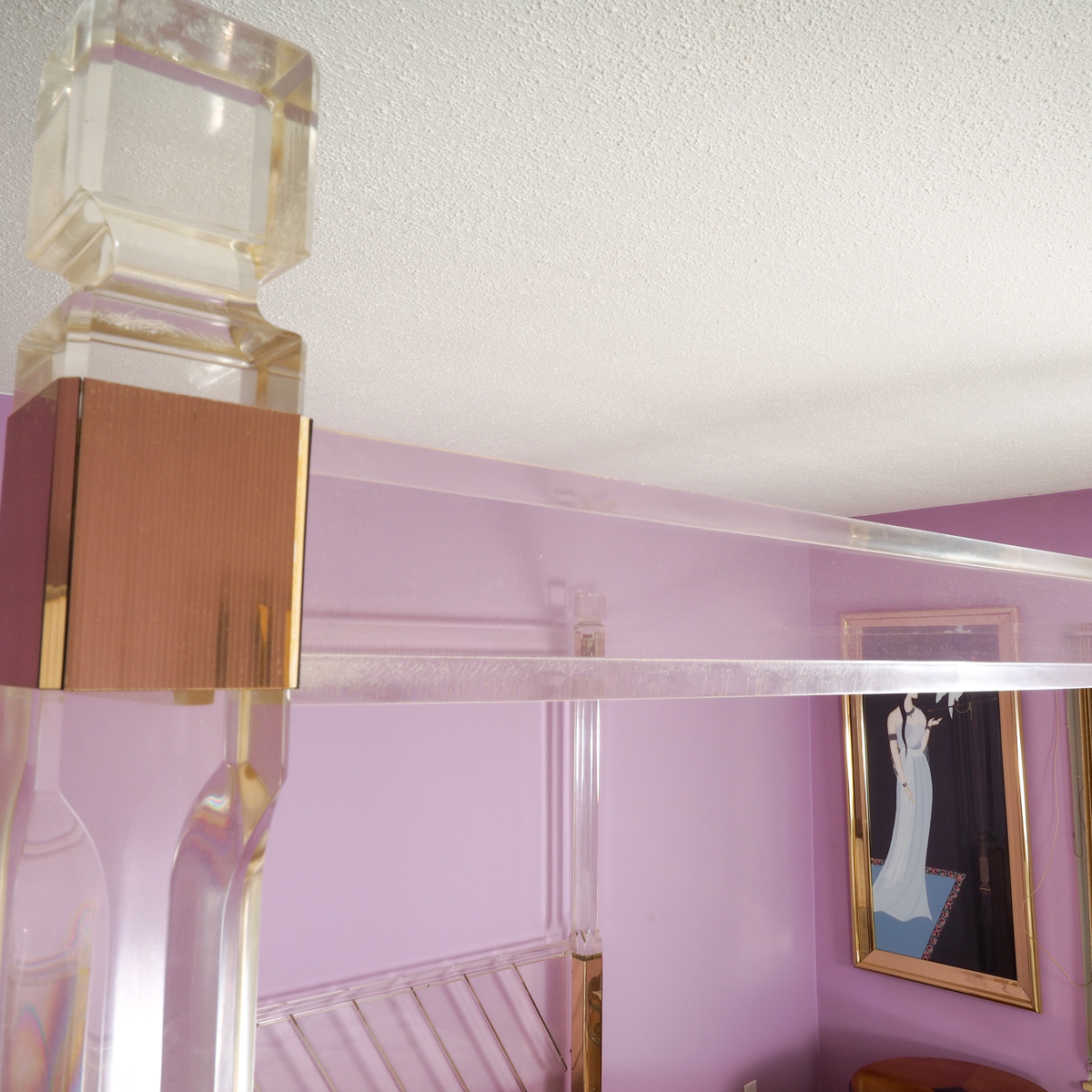 King Size Acrylic Canopy Bed Frame with GoldTone Accents EBTH