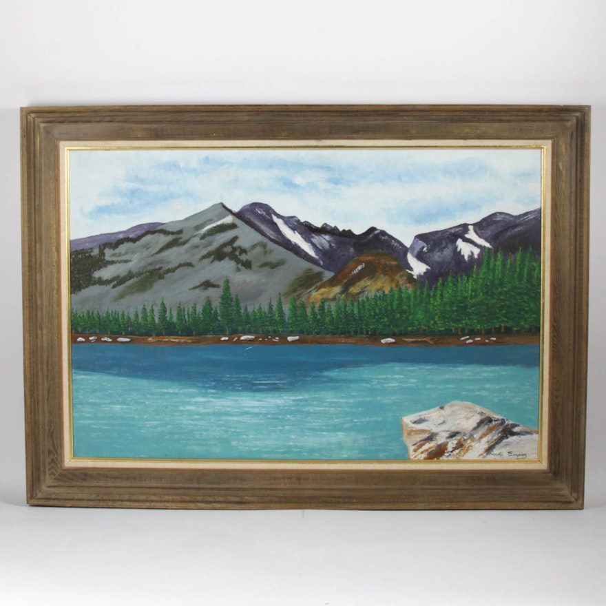 Harold Simpson Oil Painting On Board Of A Mountain Landscape Ebth