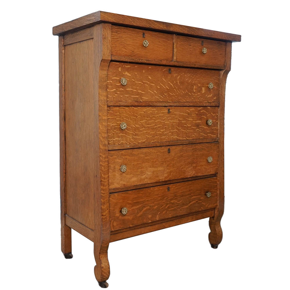 Antique Tiger Oak Veneer Chest Of Drawers Ebth