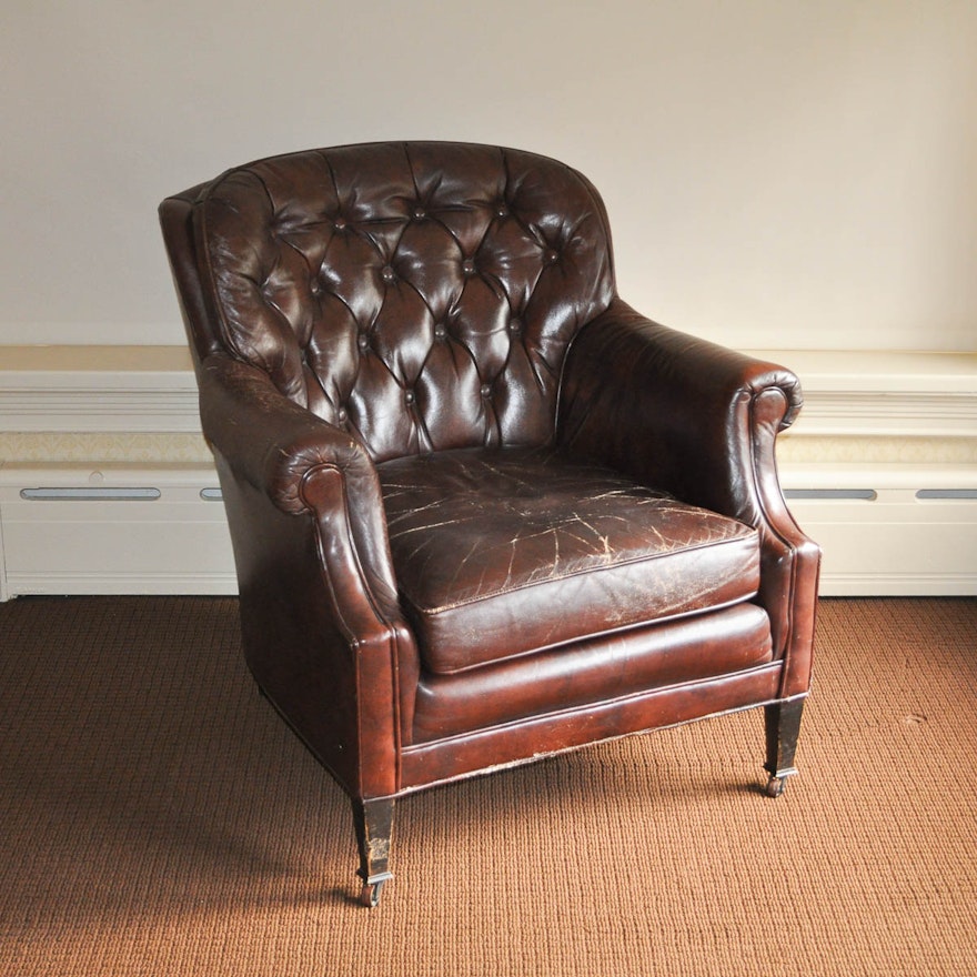 Mid to Late 20th Century Button-Tufted Leather Club Chair ... Handmade vintage car sofa leather tufted chesterfield restoration style retro.