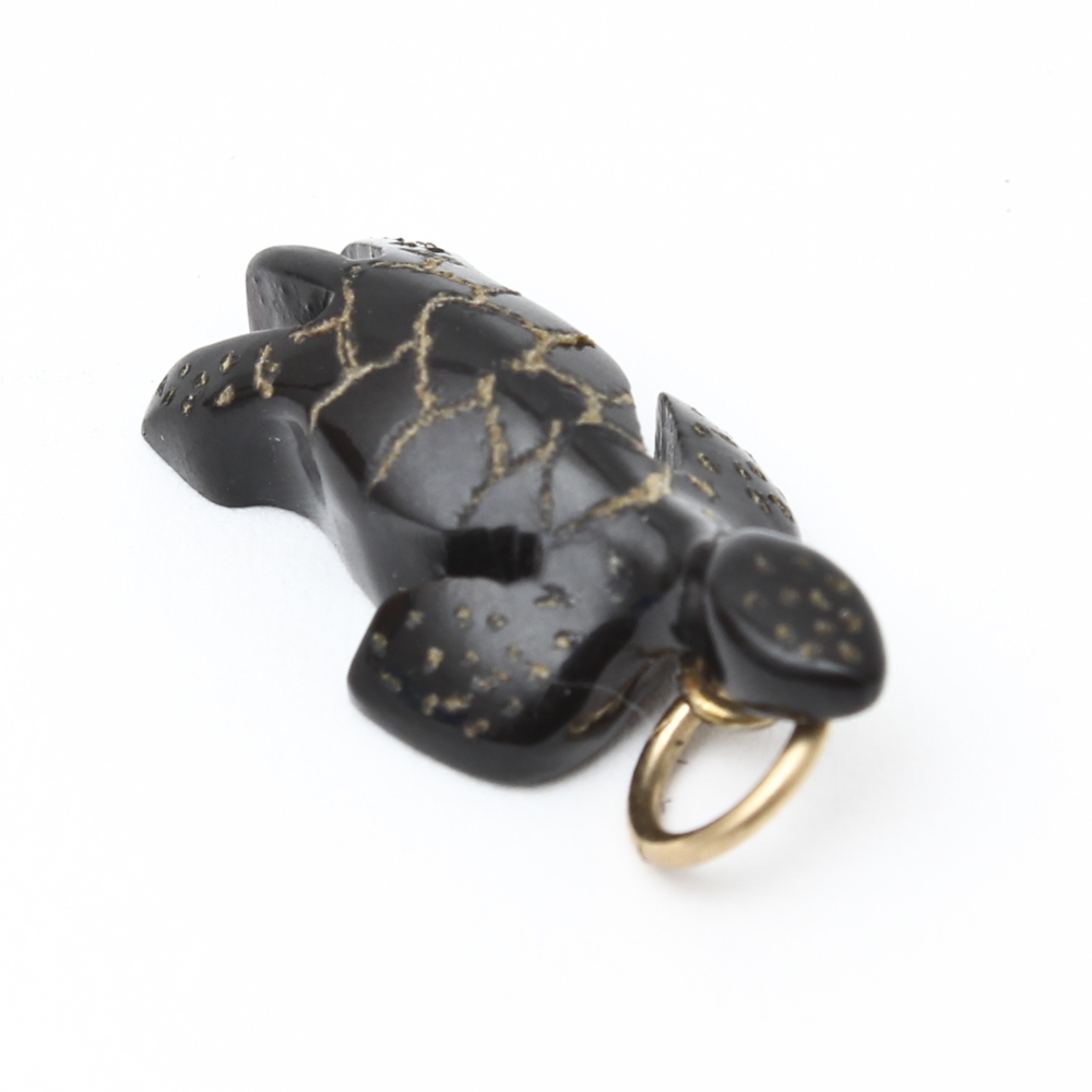 14K Gold Carved Turtle in Black Coral 