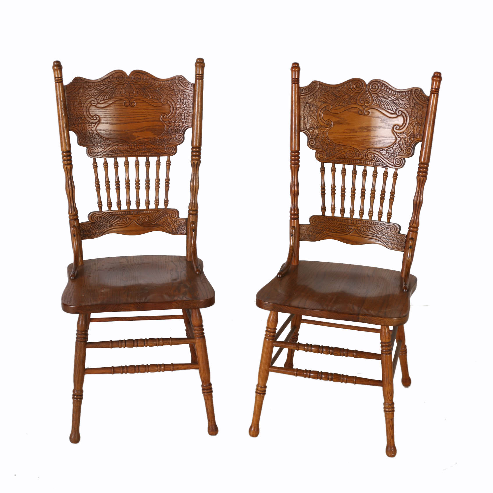 Circa 1900 Pressed Back Oak Dining Chairs Ebth