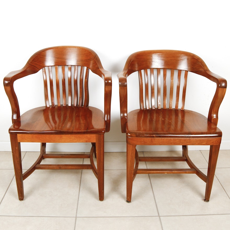 Pair Of Vintage Taylor Chair Co Oak Library Chairs Ebth