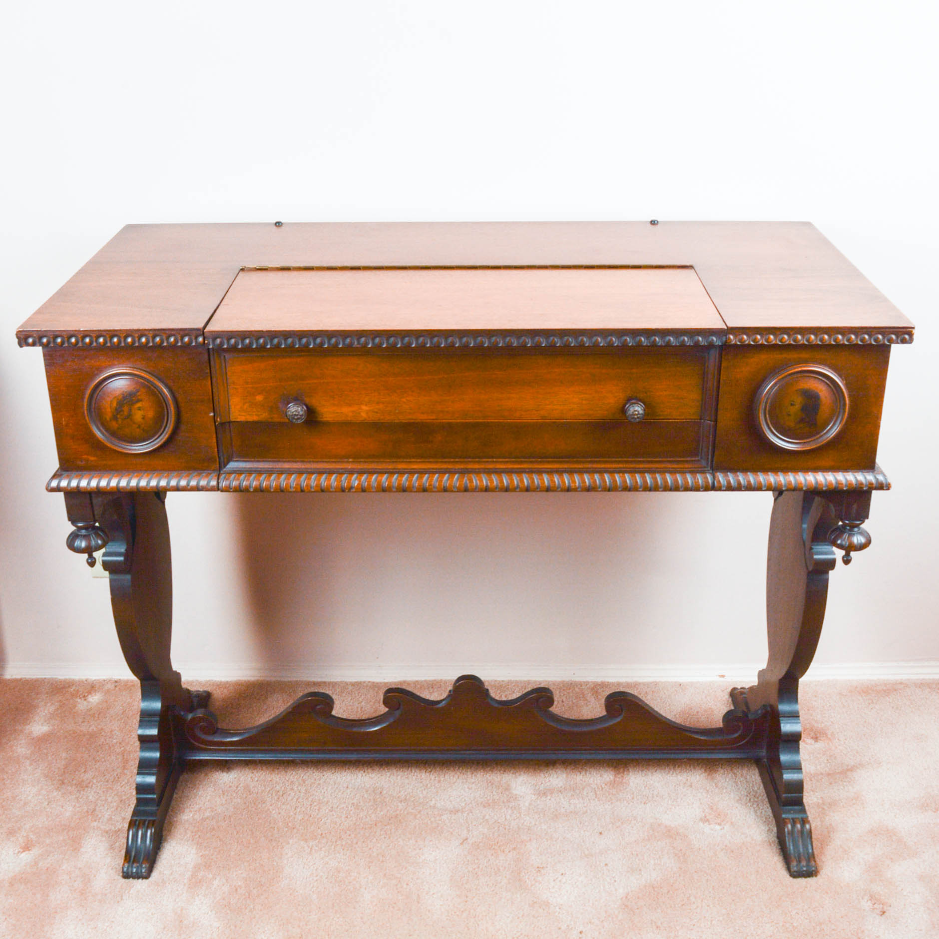 Antique Mahogany Trestle Base Spinet Desk Ebth