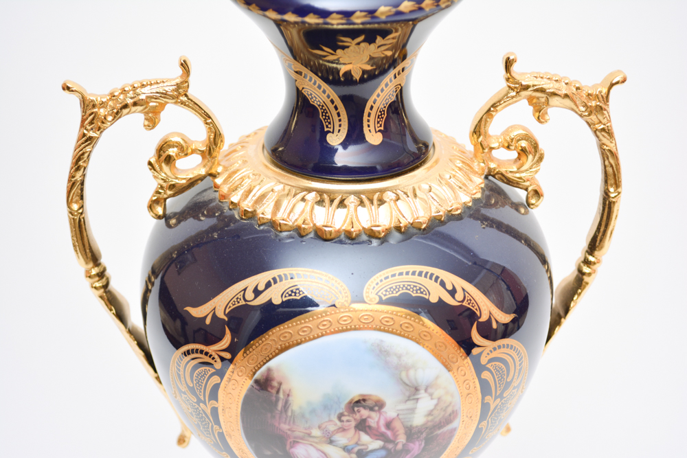 Limoges Blue and Gold Porcelain Urns EBTH