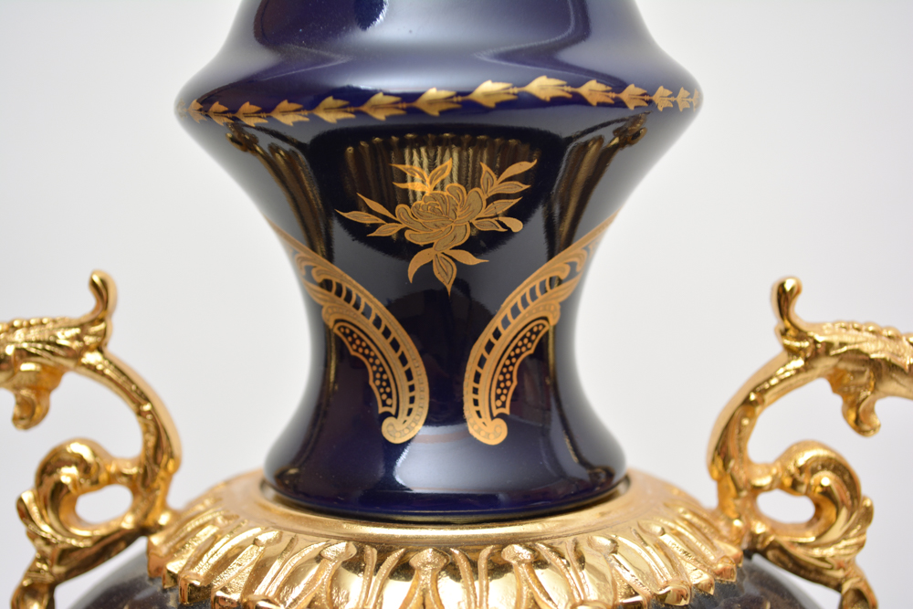 Limoges Blue and Gold Porcelain Urns EBTH