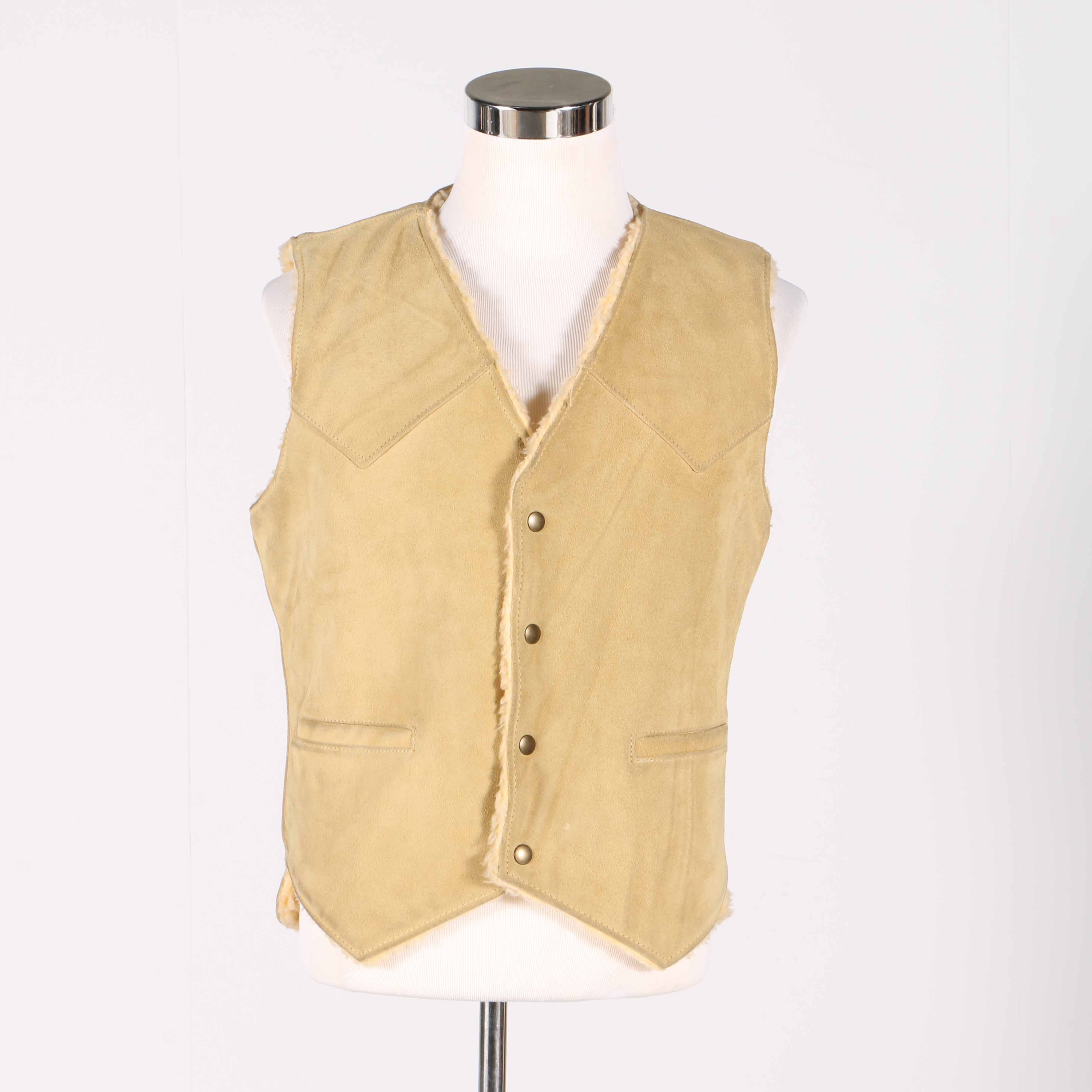 Men's Berman Buckskin Co. Fleece Lined Tan Suede Leather Vest EBTH