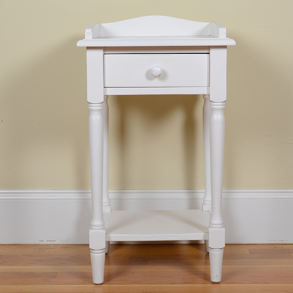 White Wooden Side Table with Drawer EBTH