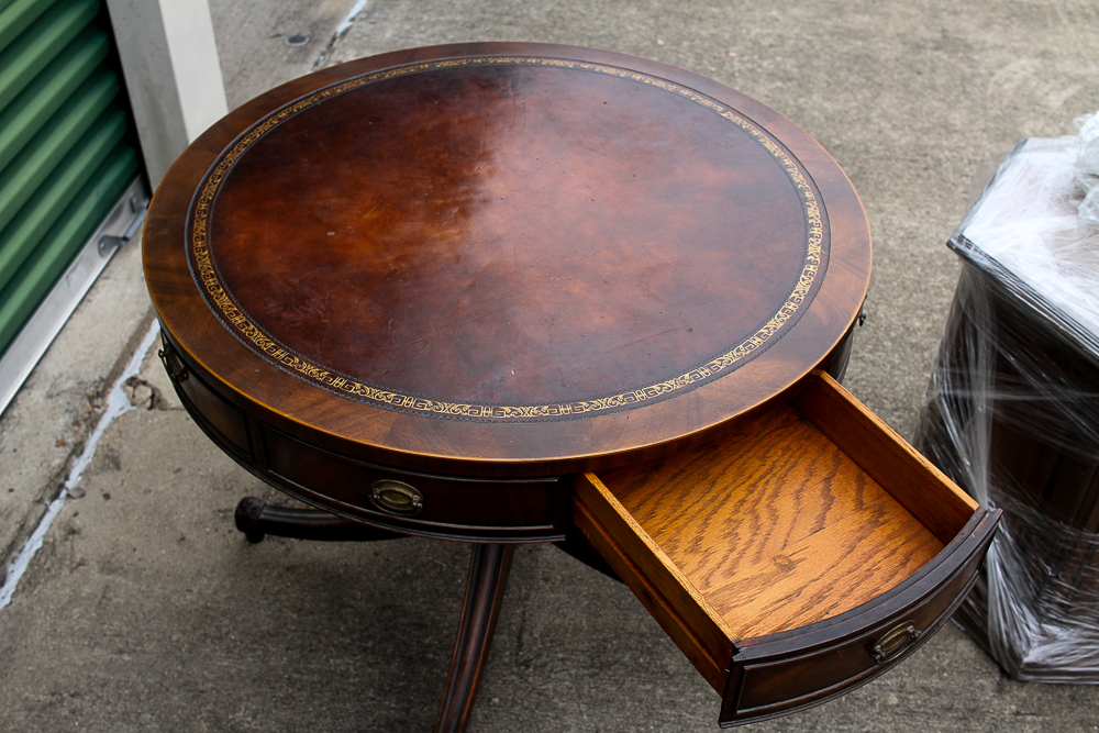 Vintage Mahogany Leather Top Drum Table EBTH