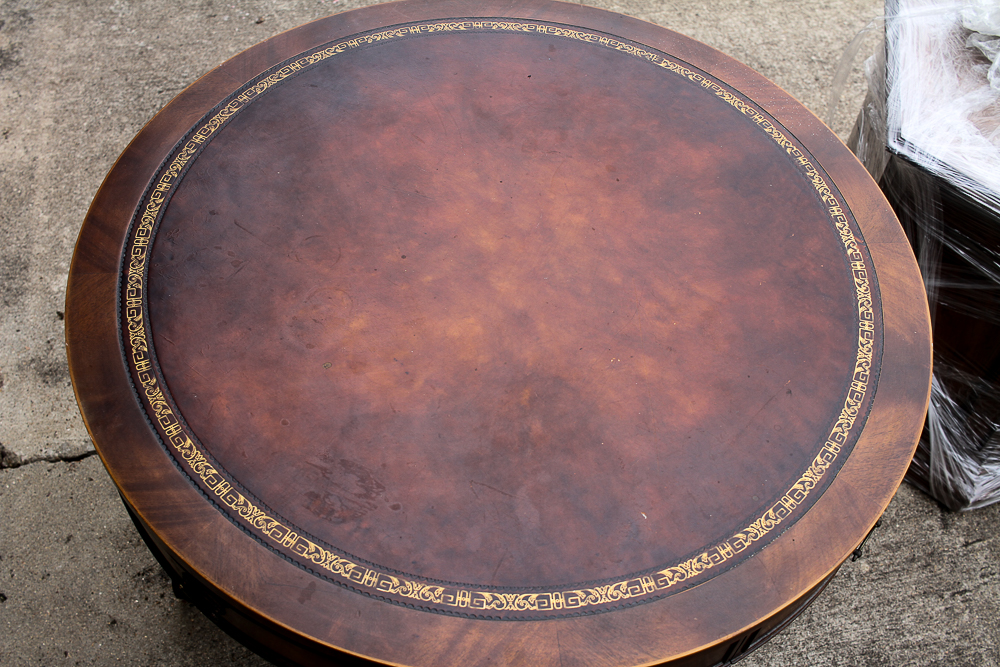 Vintage Mahogany Leather Top Drum Table EBTH