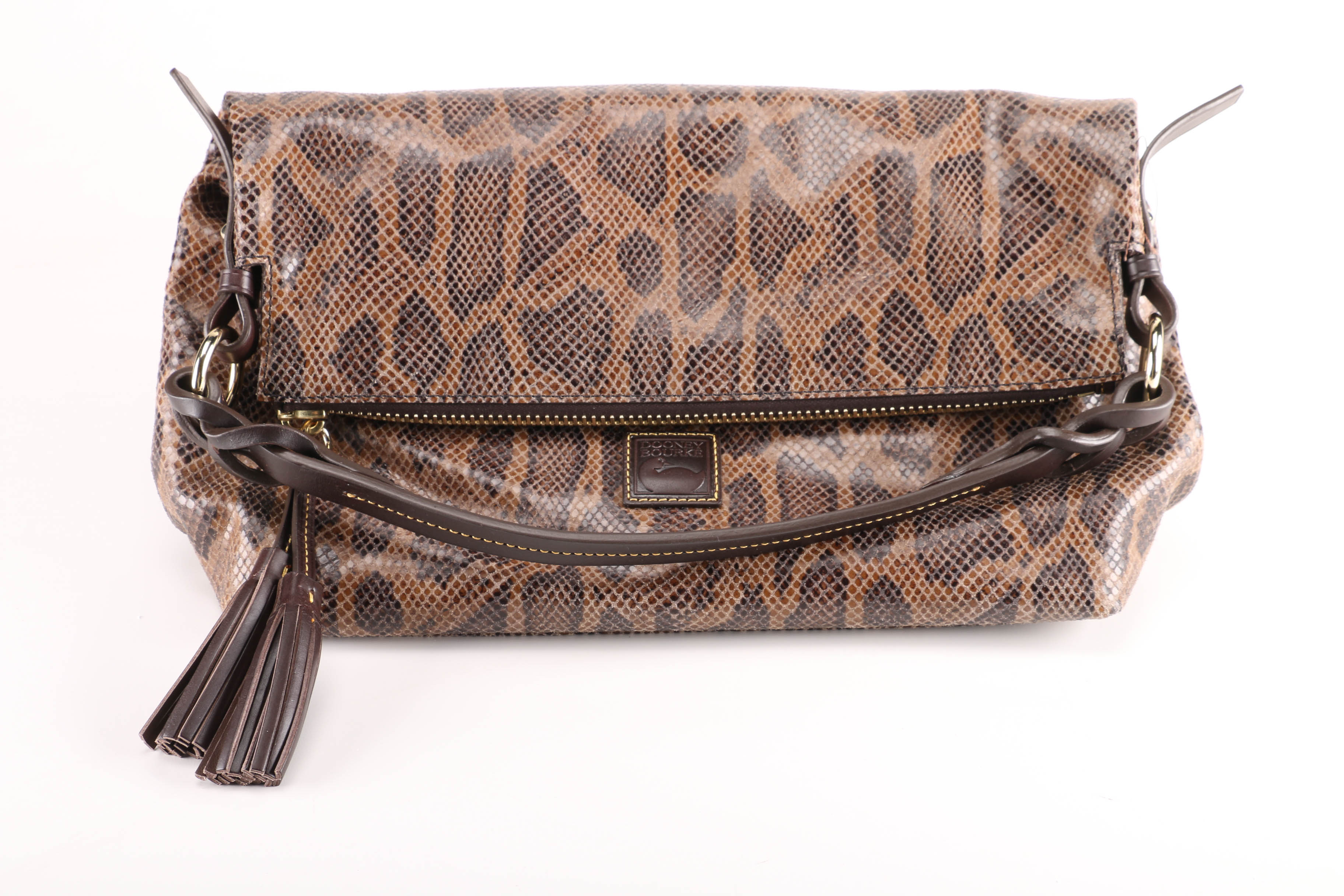 Sac à Main Me Too En Cuir - Imprimé Serpent Brun Et Multicolore - Bandoulière 8" - Neuf Sans Étiquette