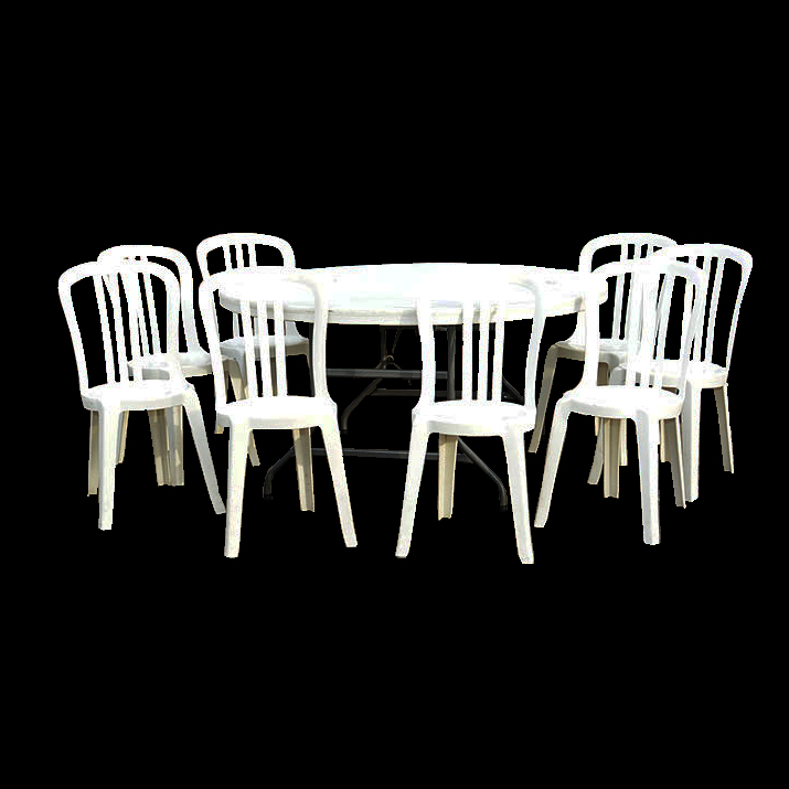 Round Folding Table By Lifetime With Molded Plastic Chairs