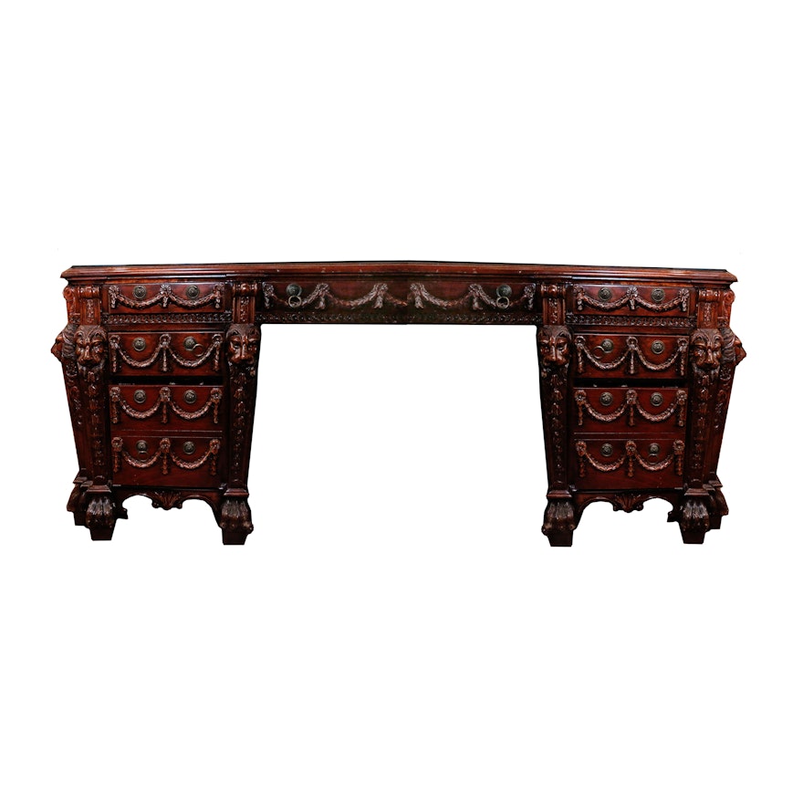 Ornate Neoclassical Style Mahogany Executive Desk Ebth