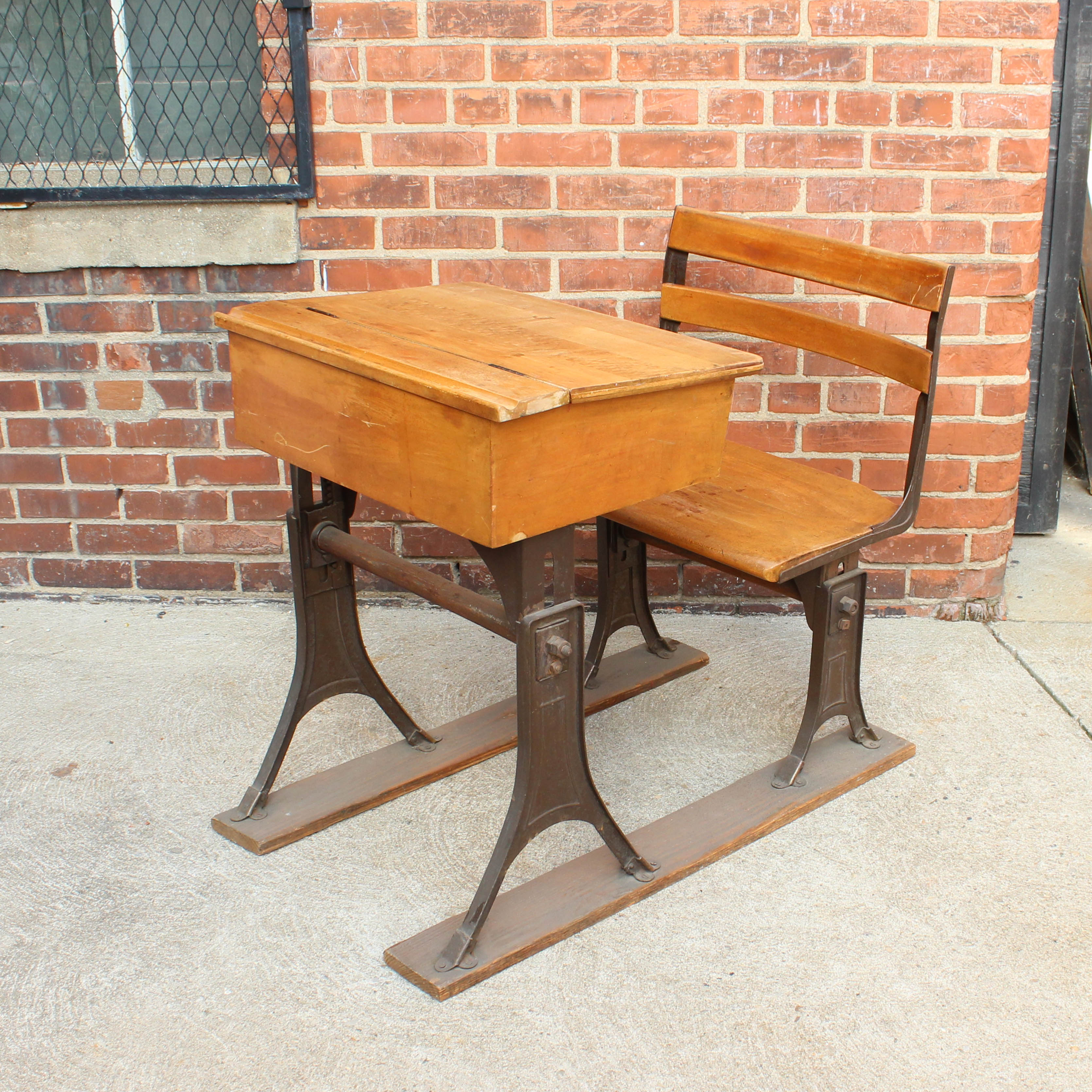 Vintage Oak Flip Top School Desk Ebth