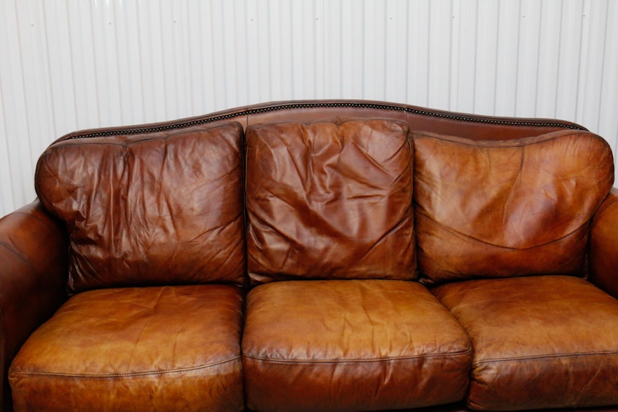 havertys brown leather sofa and chair