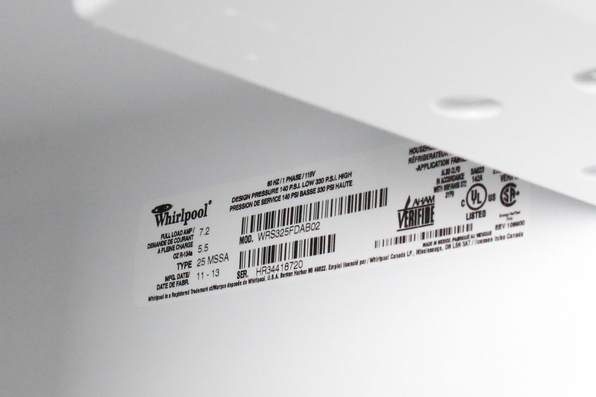 Black SidebySide Whirlpool Refrigerator Model Number WRS325FDAB02 EBTH